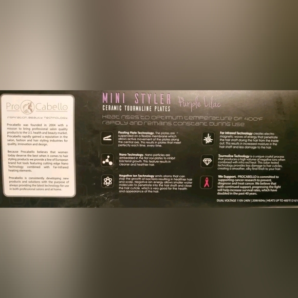 Pro Cabello mini styler Ceramic Tourmaline Plates Travel Flat Iron. New in box. - Picture 2 of 2